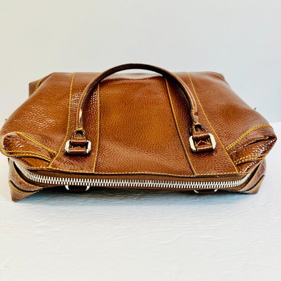 AUTHENTIC FENDI PEBBLED PATENT LEATHER BROWN LARGE SATCHEL  TOTE - Picture 4 of 14